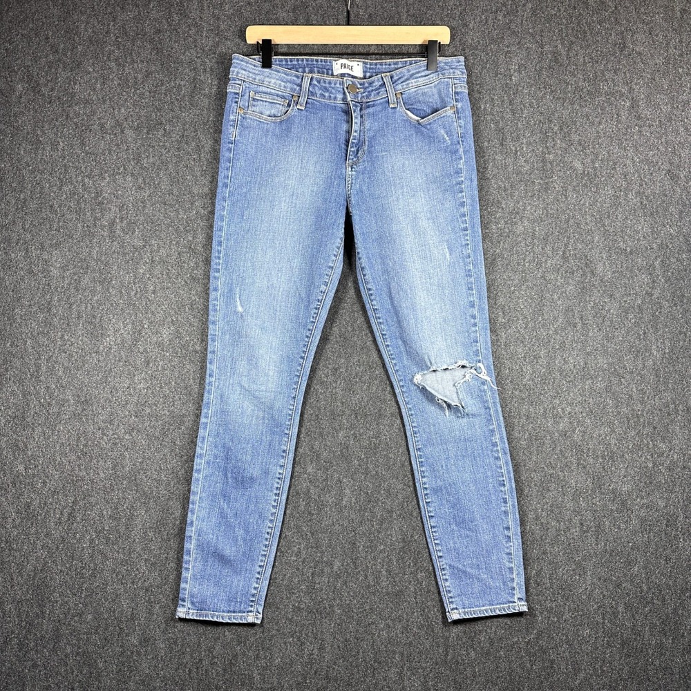 Paige Skinny Jeans Womens 31 Medium Wash Distressed Knee Blowout Denim